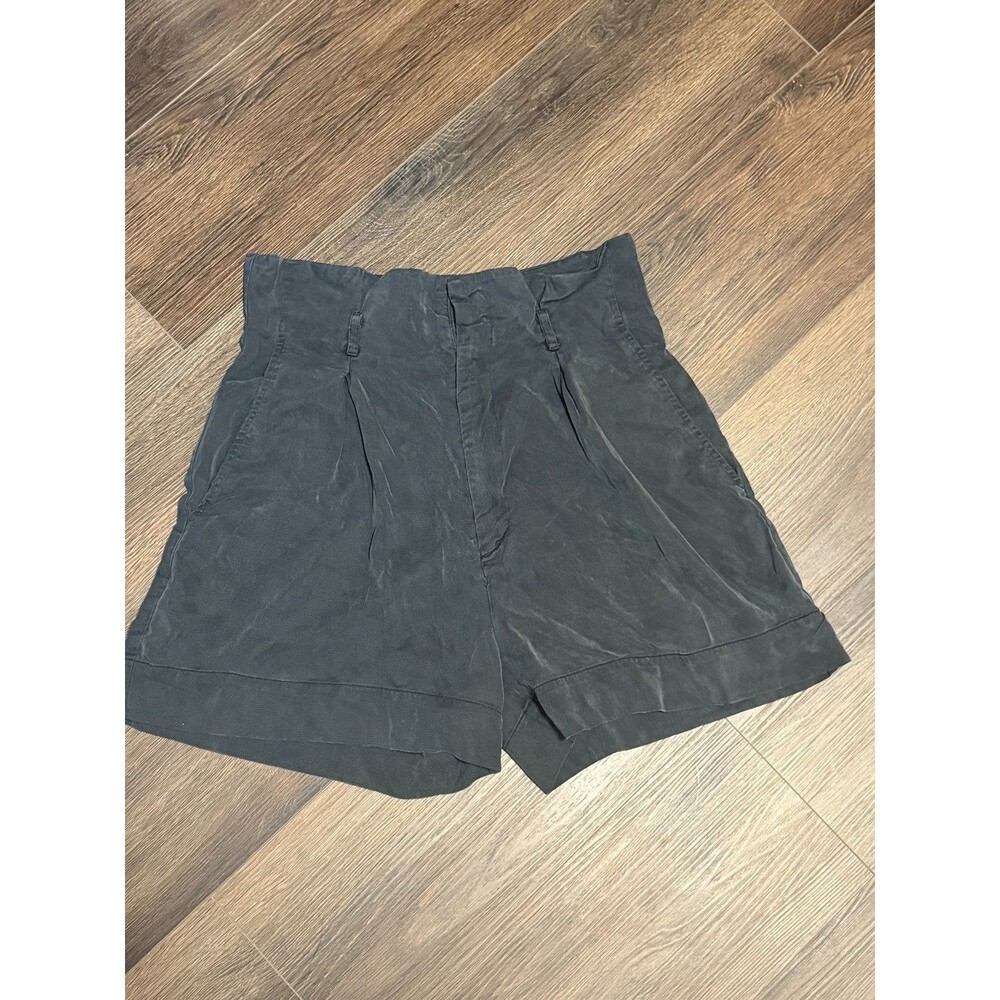 Reformation High Waist Pleated Shorts Size 6 Charcoal Black 100% Tencel Cuffed